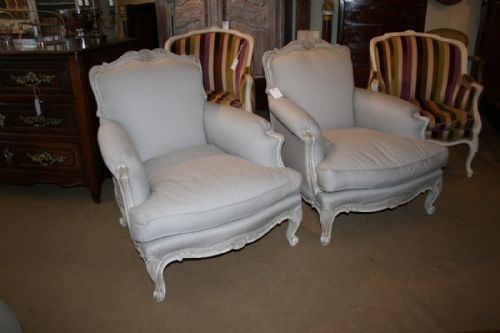 Large Comfortable Pair of French Armchairs