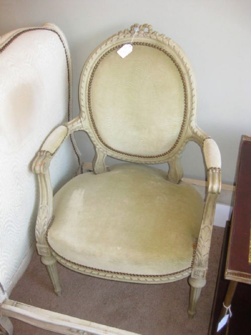 French Painted Pair of Louis Xvi Style Armchairs