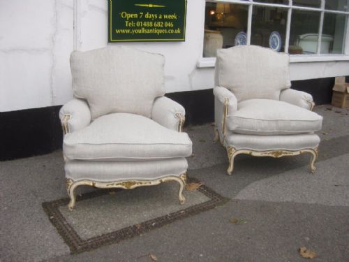 Pair French Large Very Comfortable Armchairs