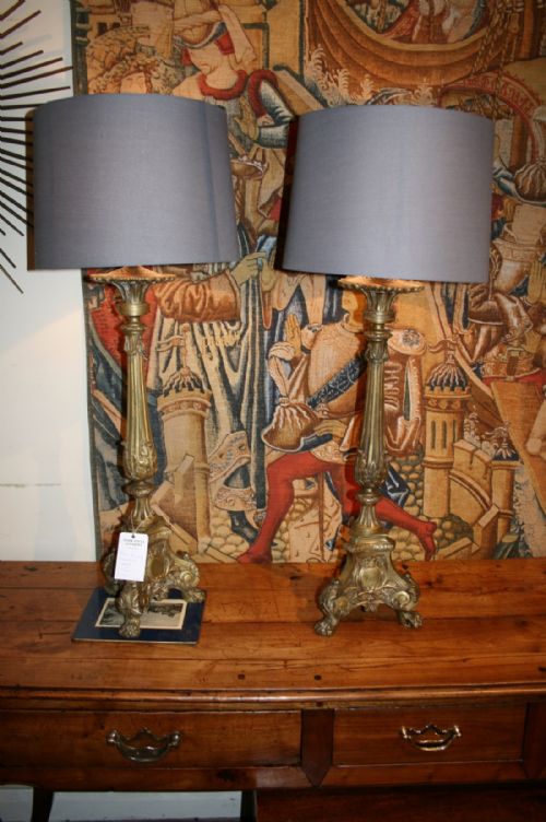 Pair of Large French Brass Lamps