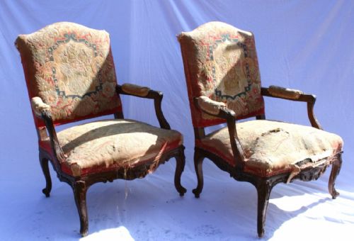 Pair Regence Style Walnut Armchairs