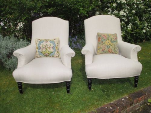Pair of Grey Linen Armchairs
