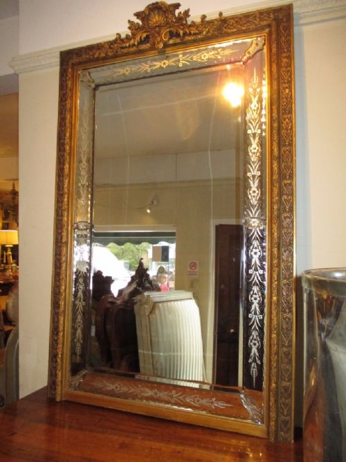Large Antique Engraved Mirror