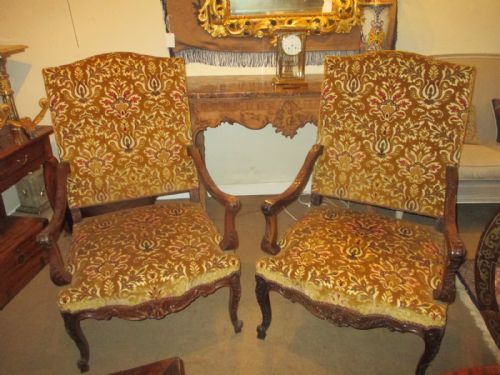 Pair of Large Carved Walnut Armchairs