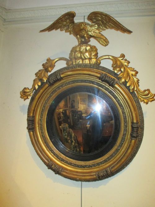 Large Antique Gilt Convex Mirror