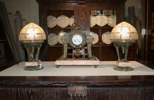 Art Deco Clock and Lamp Set