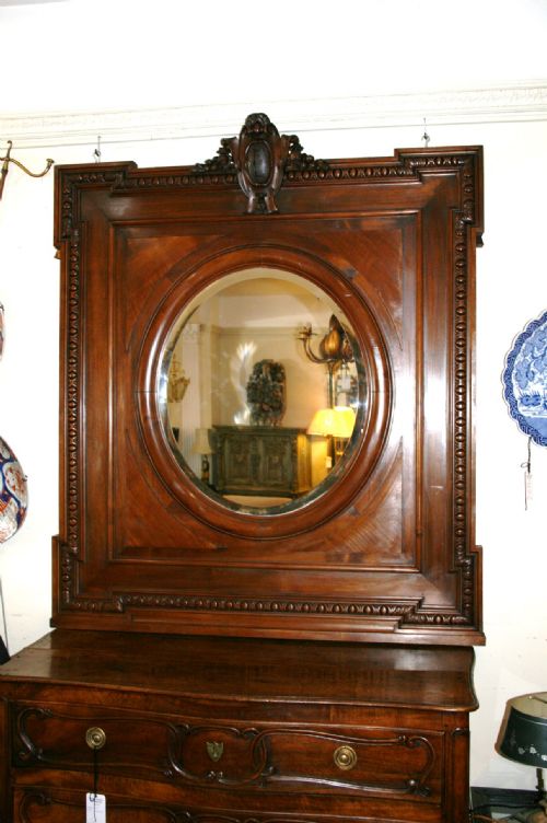 Large French Over-mantel Mirror in Mahogany