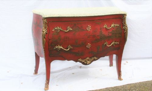 Chinoiserie Bombe Red Lacquer Commode