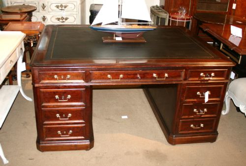 French Large Partners Desk in Mahogany