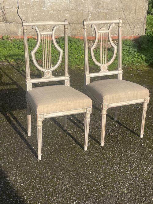 Pair of French Painted Lyre Back Chairs