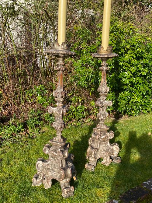 Very Large Pair of 18th  Century Baroque Altar Sticks in Silver Gilt