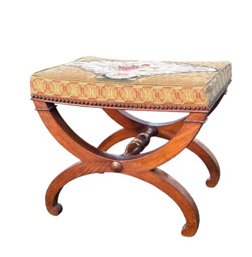 19TH C FRENCH MAHOGANY X FRAME STOOL - ADDITIONAL PHOTO 1