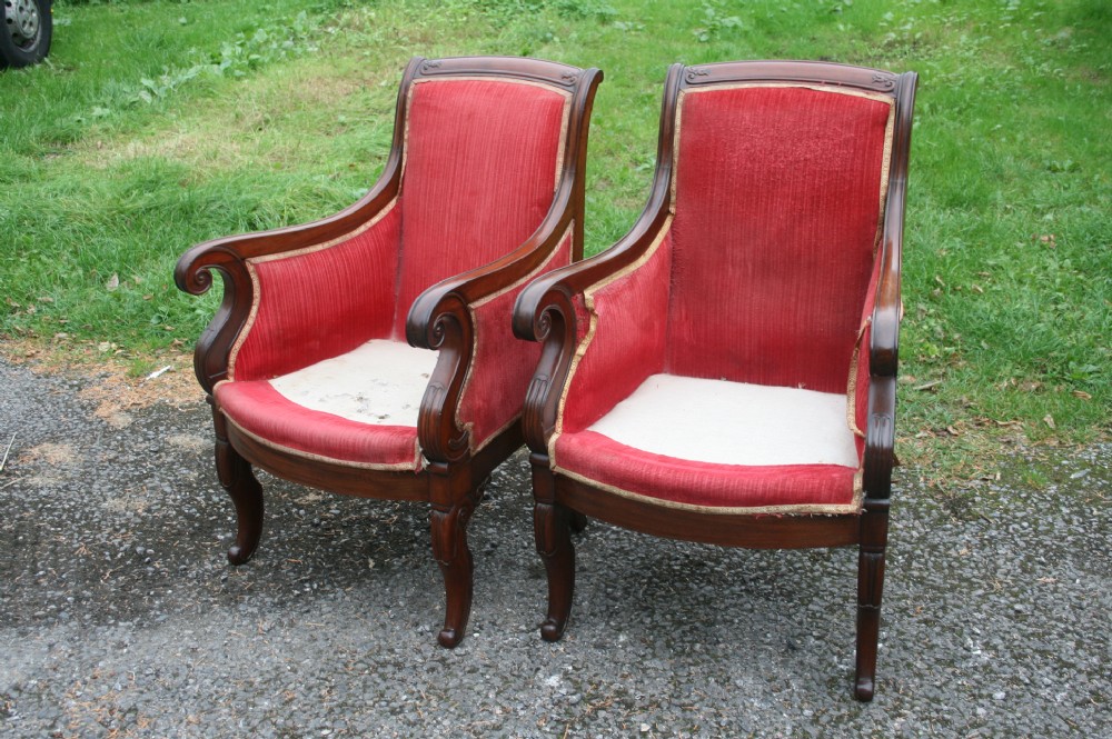 pair mahogany antique armchairs 