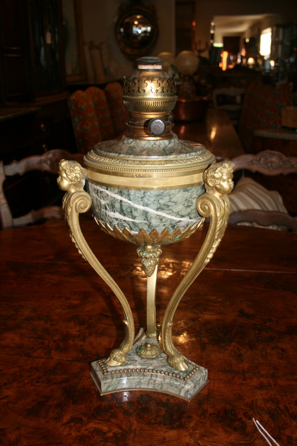 bronze and marble oil lamp