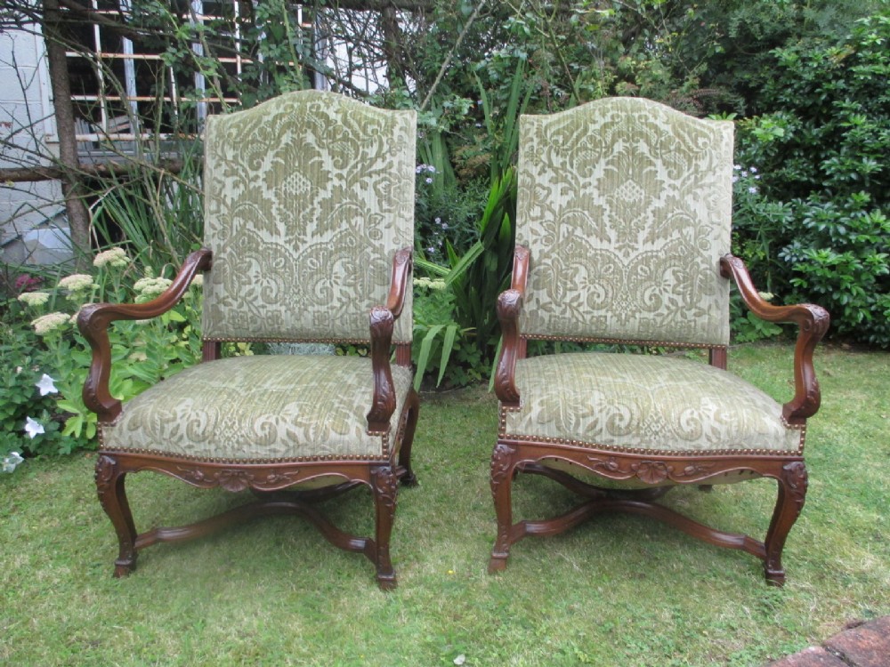 Pair of Large Walnut Armchairs