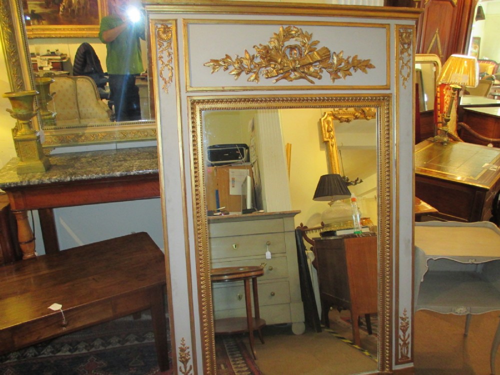 French Paint and gilt Trumeau mirror