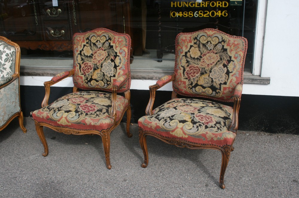pair french needle point armchairs 