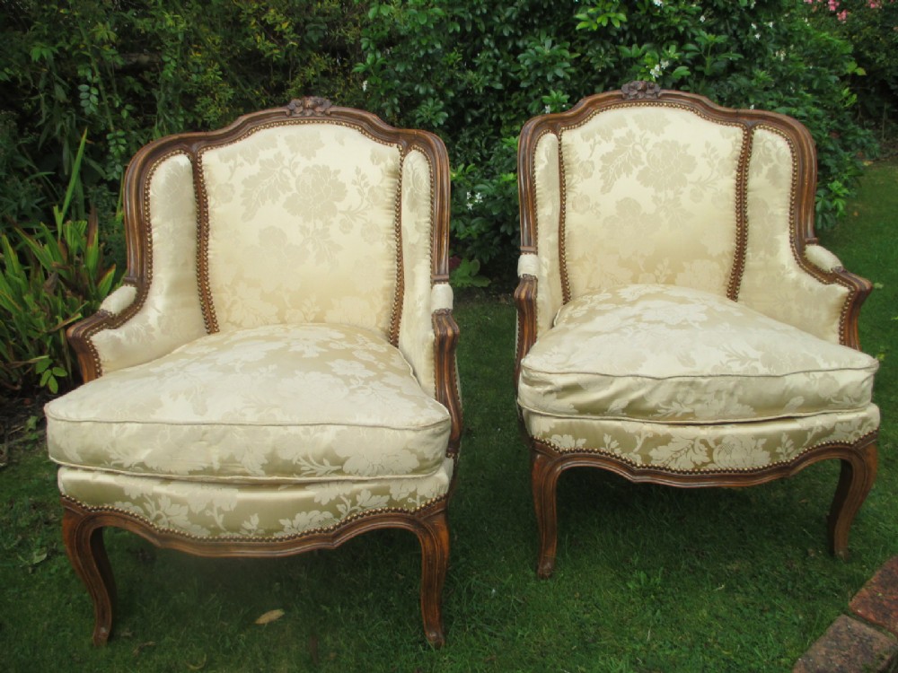 Pair of French bergere armchairs