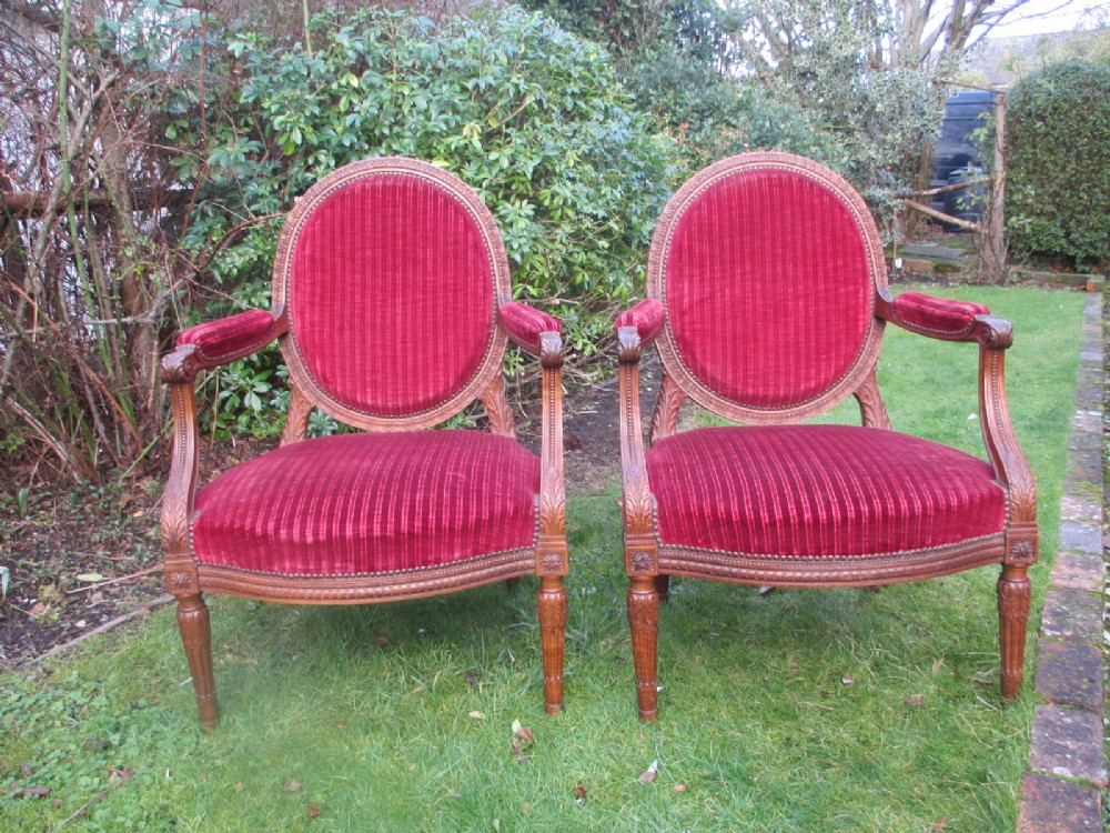 Pair of Large Walnut Armchairs