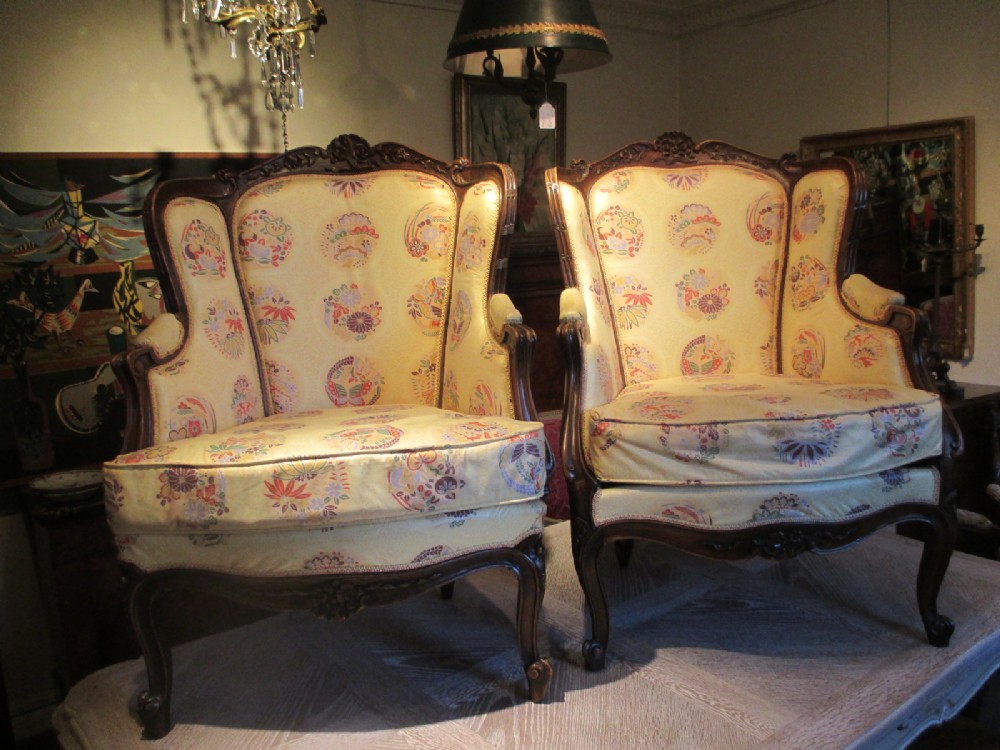 Pair of Walnut Bergere Armchairs