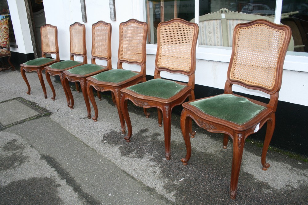 set of 6 walnut caned dining chairs 
