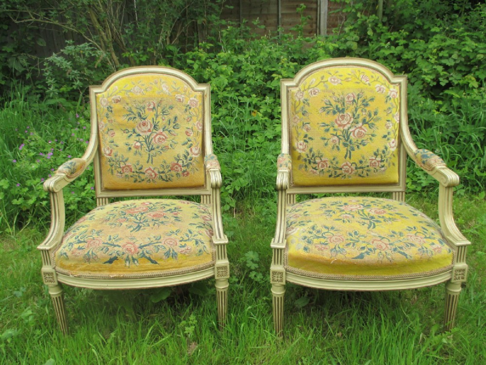 Pair of Large needlepoint painted armchairs