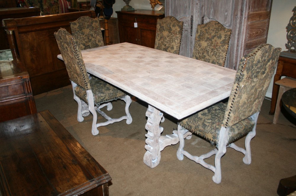 Spanish limed dining table in oak and beech 