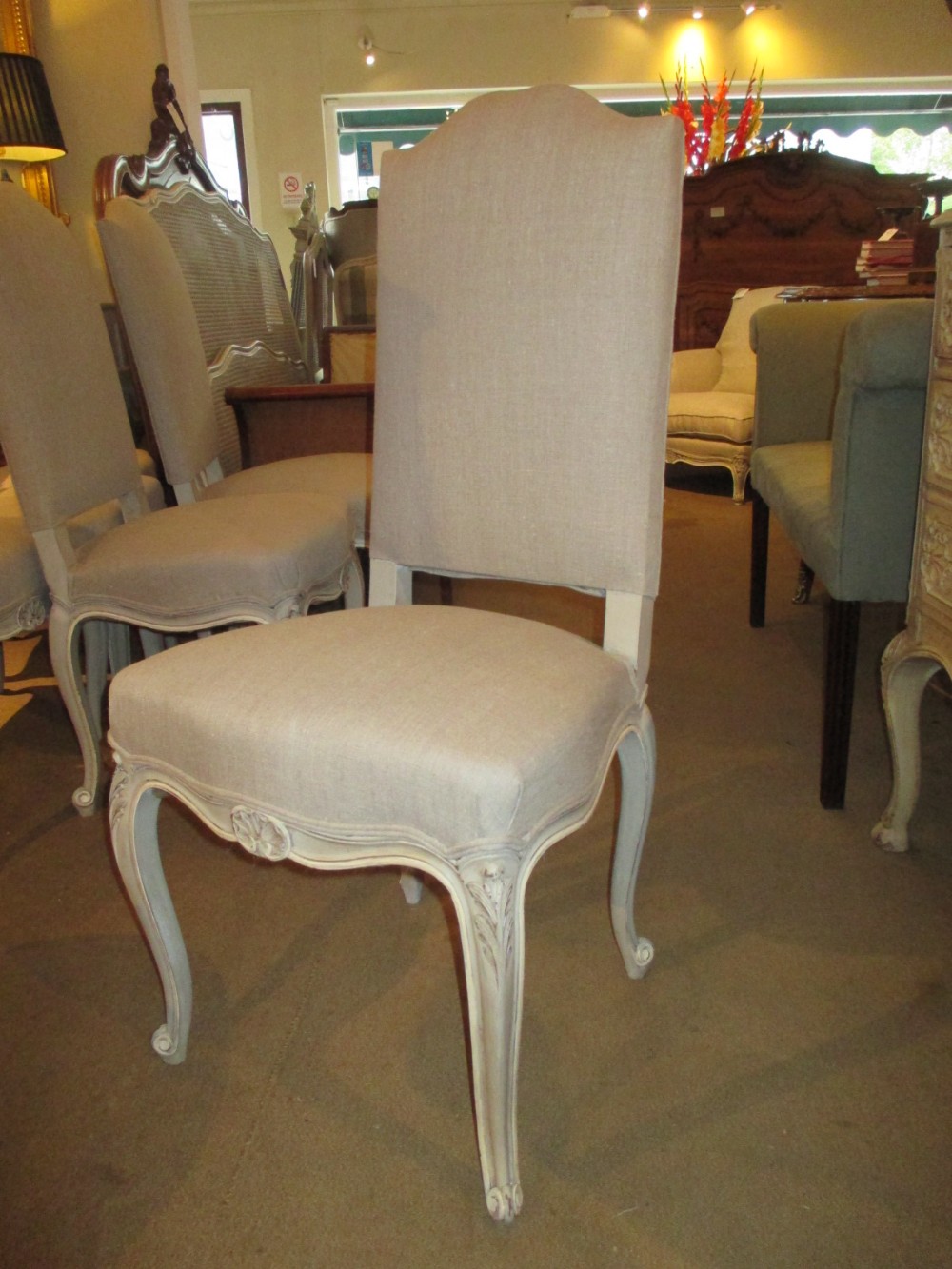set of six painted dining chairs