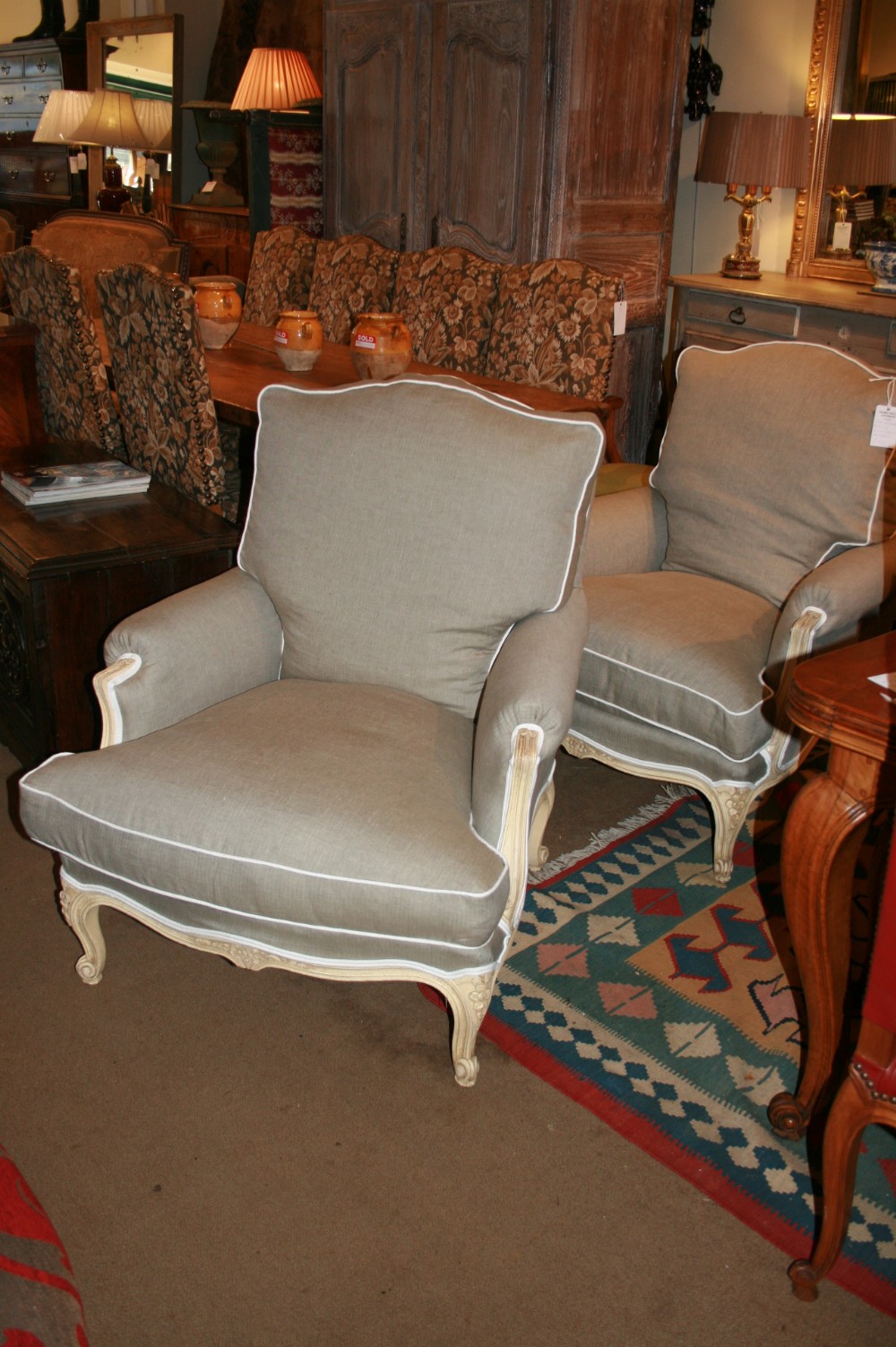 large comfortable pair of french armchairs