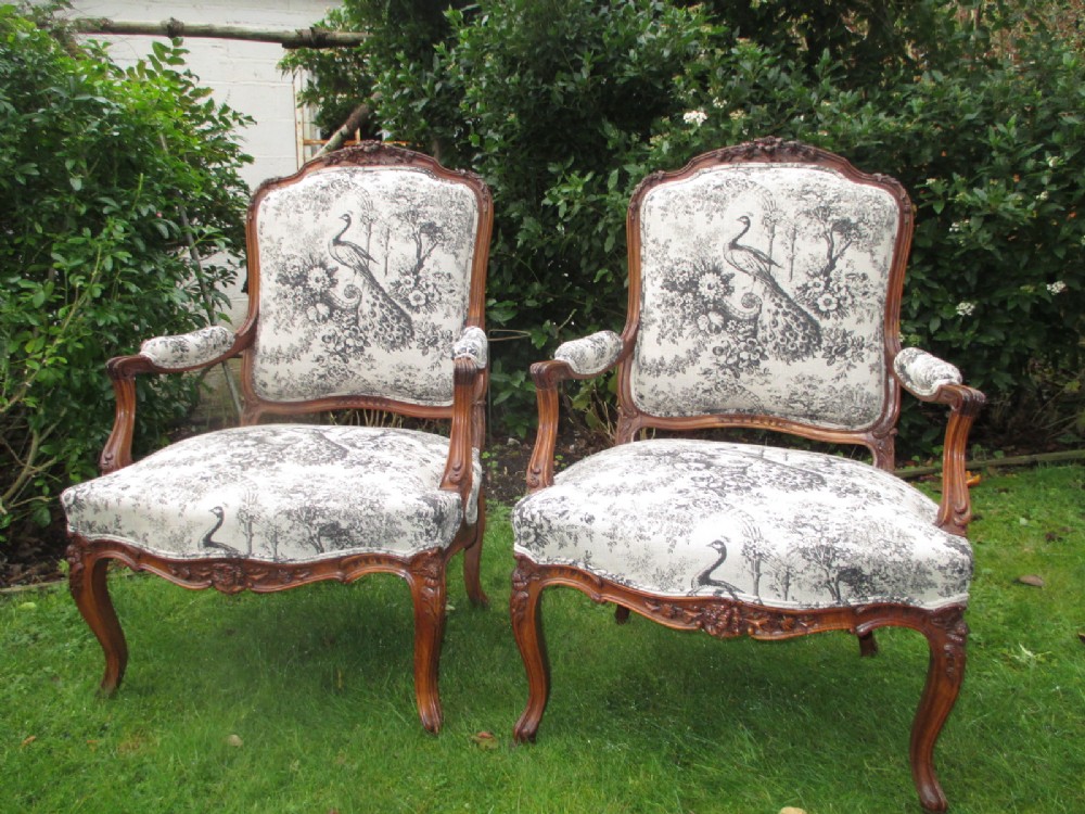 Pair of French Walnut Armchairs