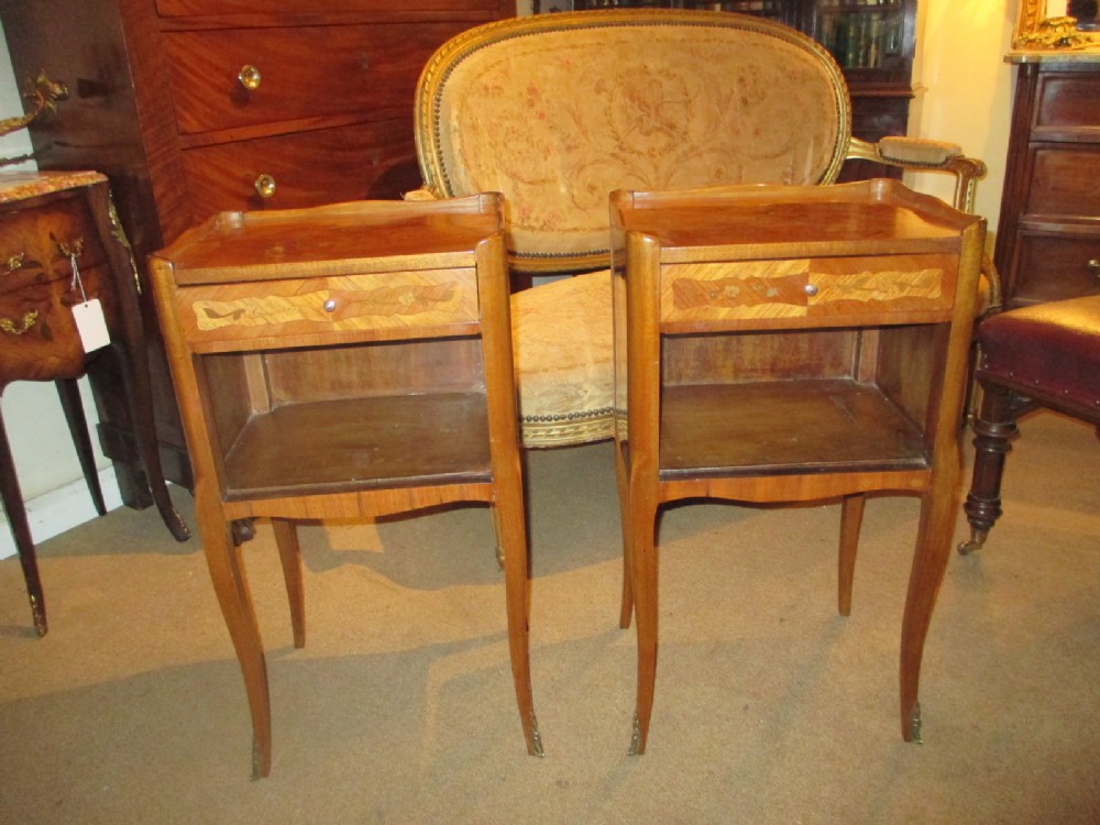 Pair of inlaid marquetry bedside tables
