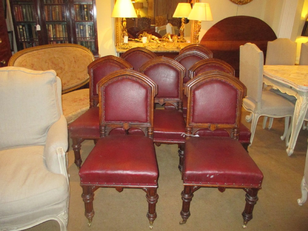 Set of eight Gothic oak chairs