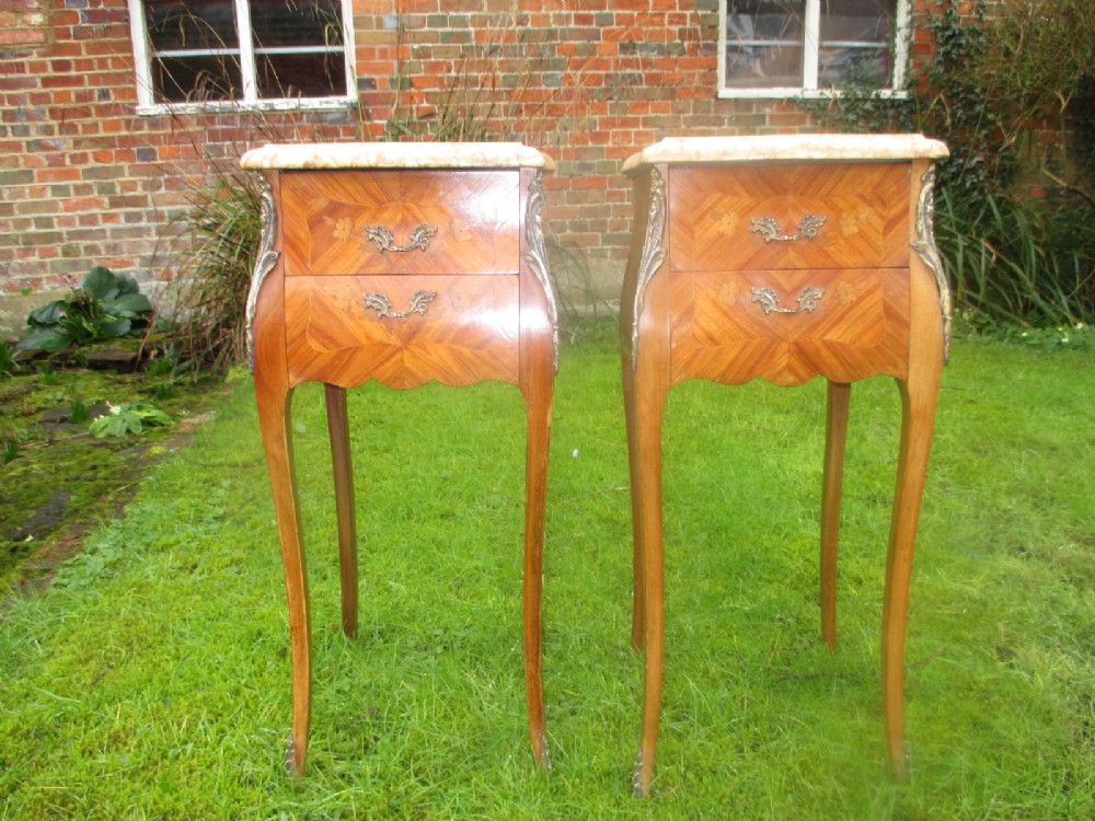 Pair of marquetry bedside tables
