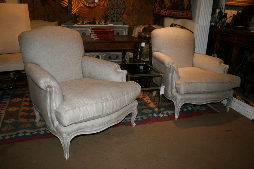 large pair of comfortable french armchairs 