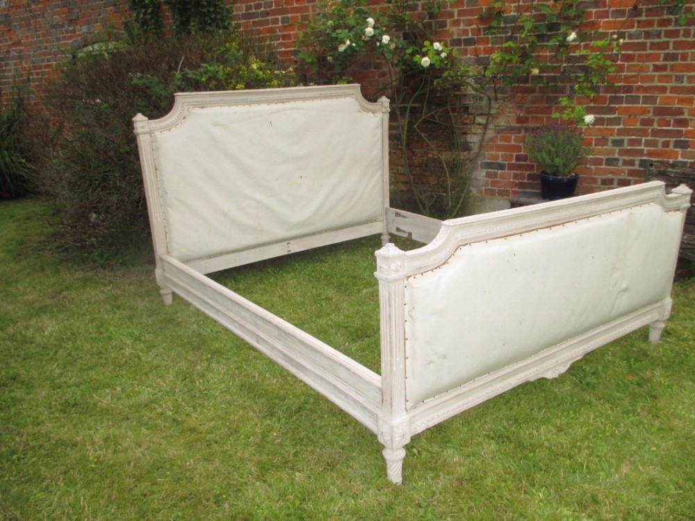 Rare 6 foot wide Antique French bed in original old paint finish.