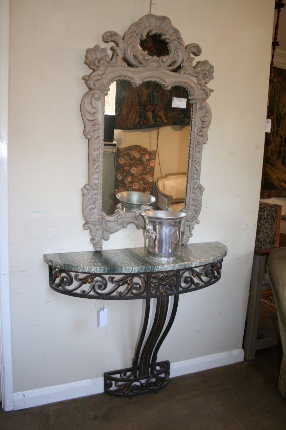 art deco metal console table 