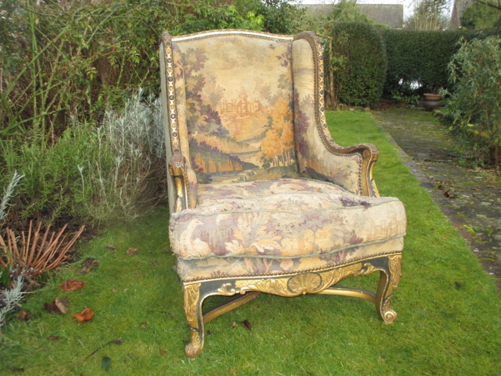 Large gilt and paint armchair with 18th Century Tapestry