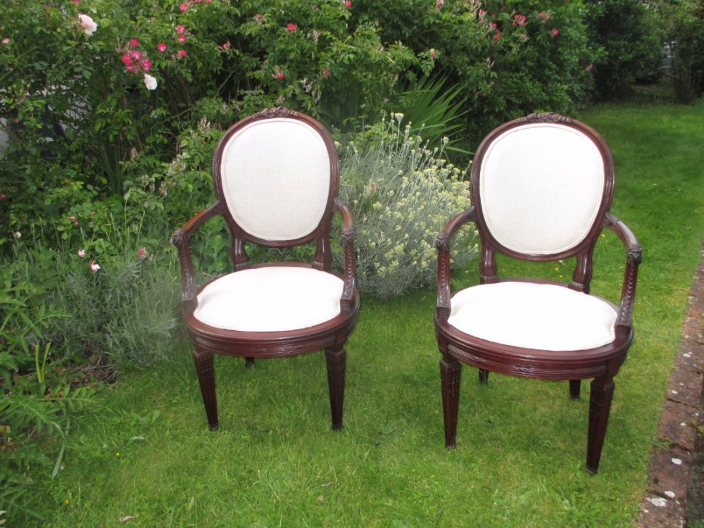 Pair of carved mahogany armchairs