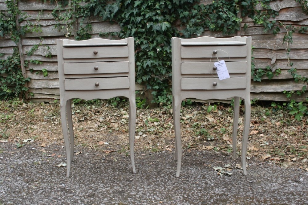 pair french painted bedside tables