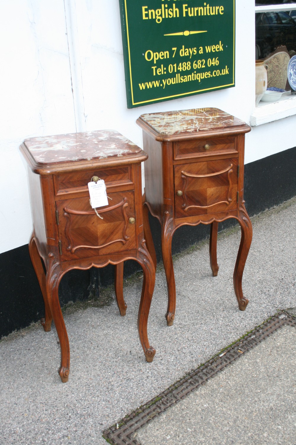 pair of french walnut bedside tables 
