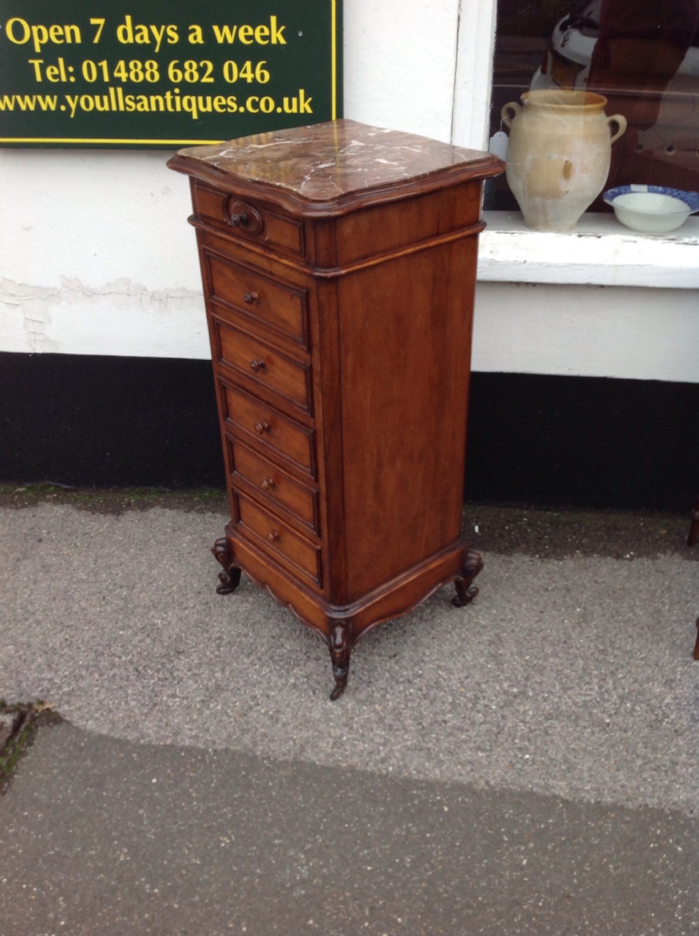 French walnut bedside cupboard.