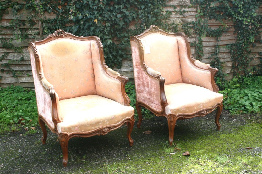 pair french carved walnut armchairs 