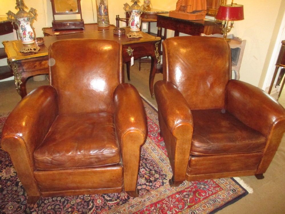 Pair of leather club chairs