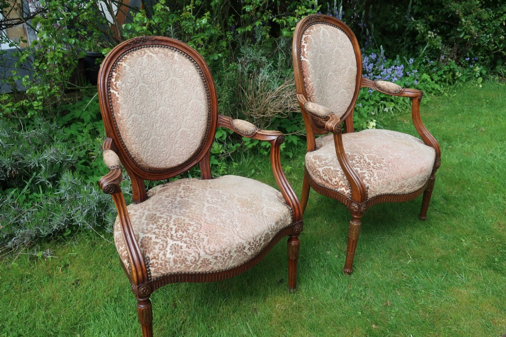 Pair of antique walnut armchairs