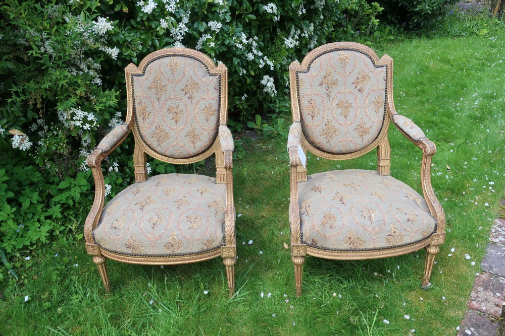 Pair of gilt needlepoint armchairs View III