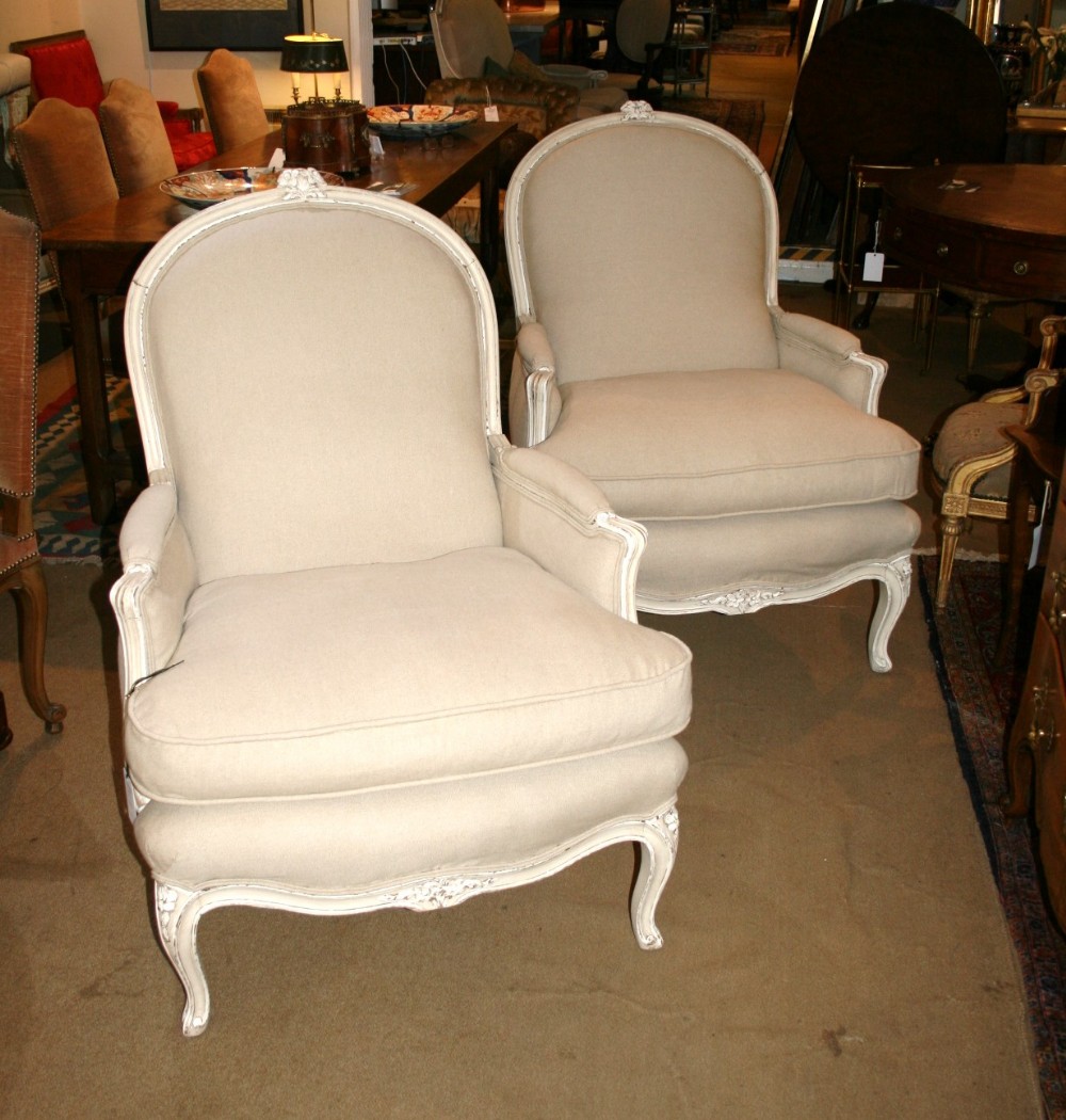large pair comfortable french armchairs 