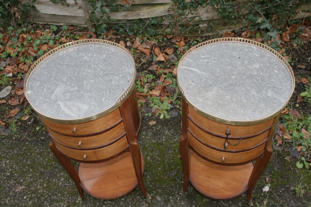 pair of round french bedside tables in mahogany  View V