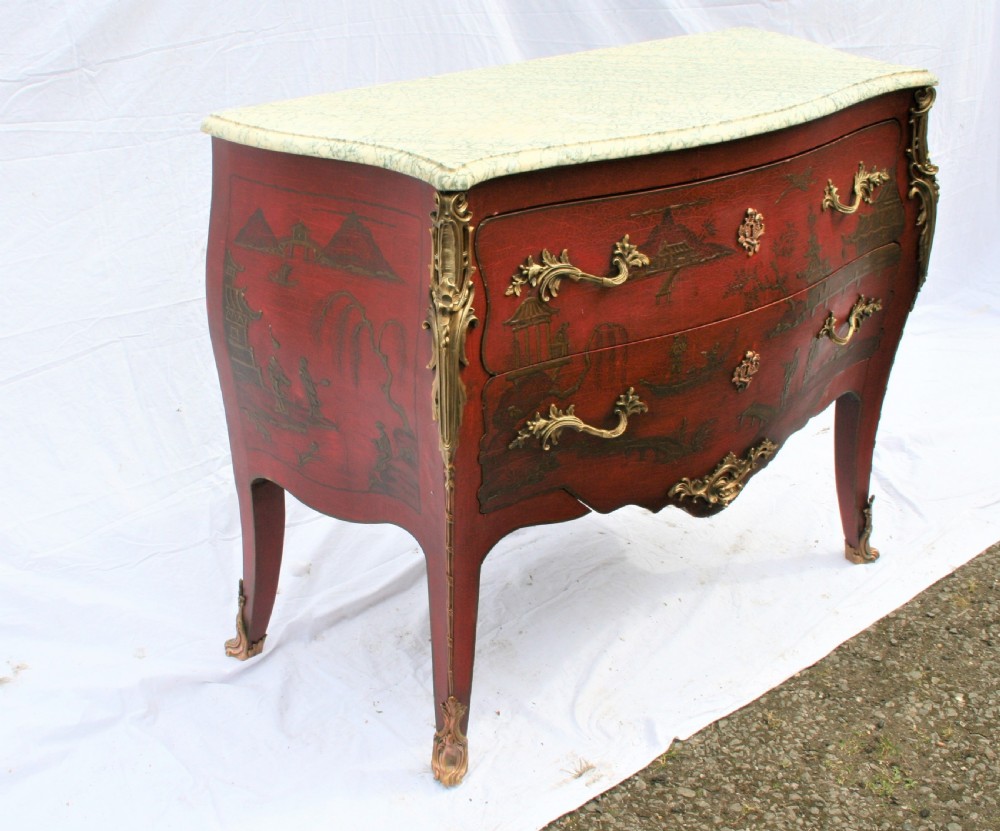 chinoiserie bombe red lacquer commode  View VII