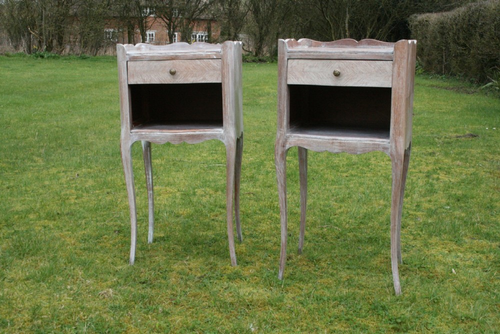 Pair of french limed oak bedside tables  View II