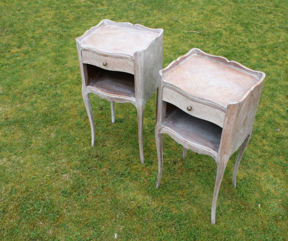 Pair of french limed oak bedside tables  View III